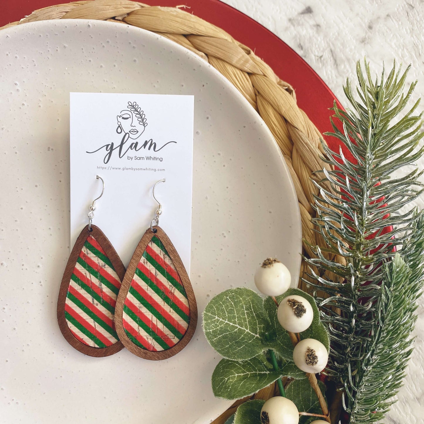 Timber Framed Teardrops // Christmas Earrings