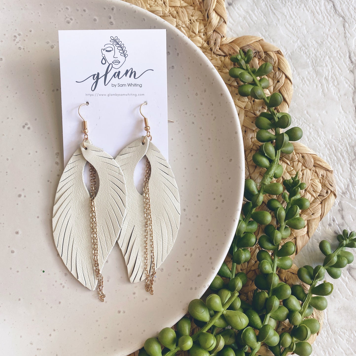 White Feather // Leather Earrings