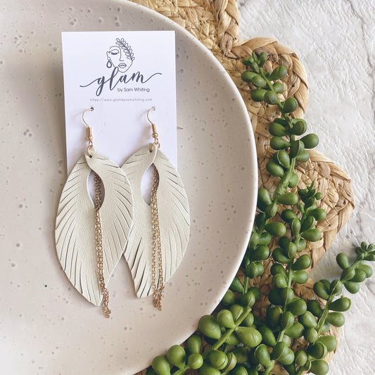 White Feather // Leather Earrings