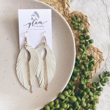 Load image into Gallery viewer, White Feather // Leather Earrings
