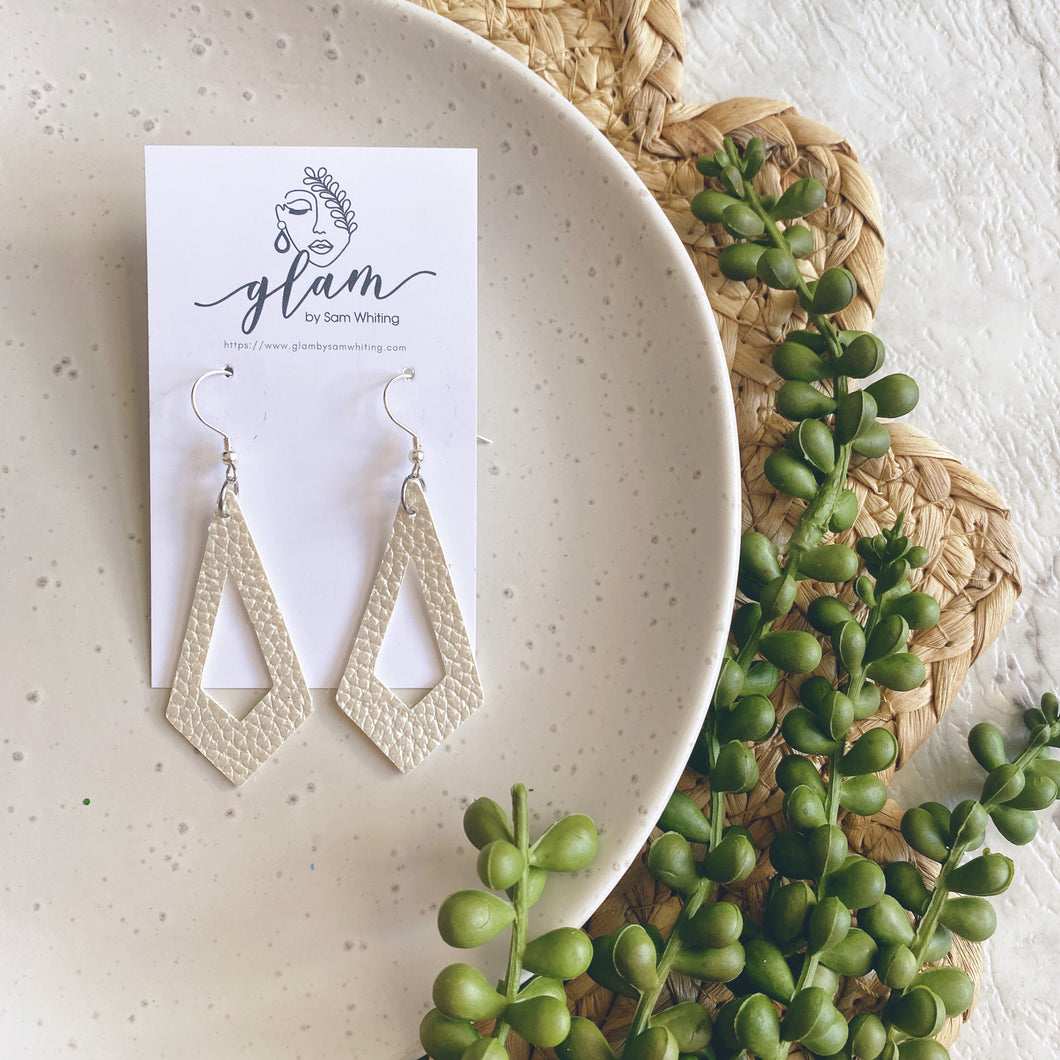 Ivory Diamond Drops // Leather Earrings