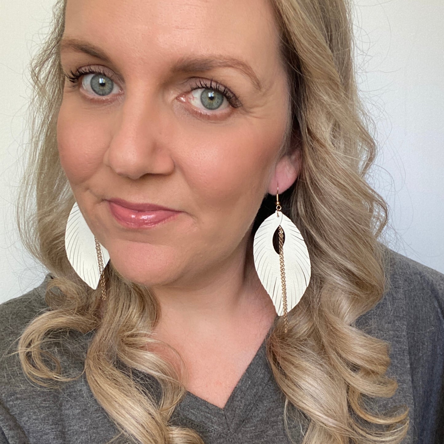 White Feather // Leather Earrings