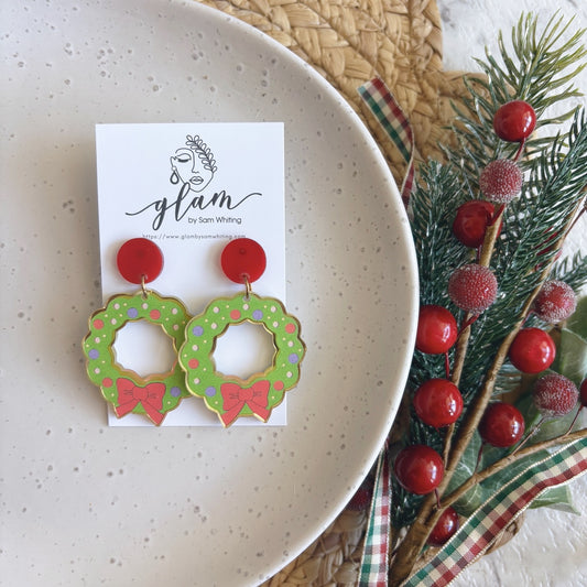 Christmas Wreath // Acrylic Stud Earrings