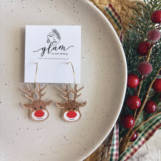 Reindeer Sparkle // Acrylic Hoop Earrings