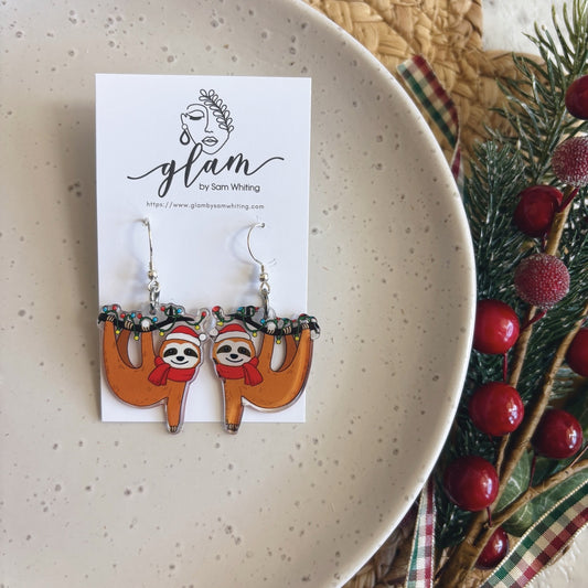 Christmas Sloths // Acrylic Earrings