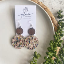 Load image into Gallery viewer, leather and timber circle earrings selfie
