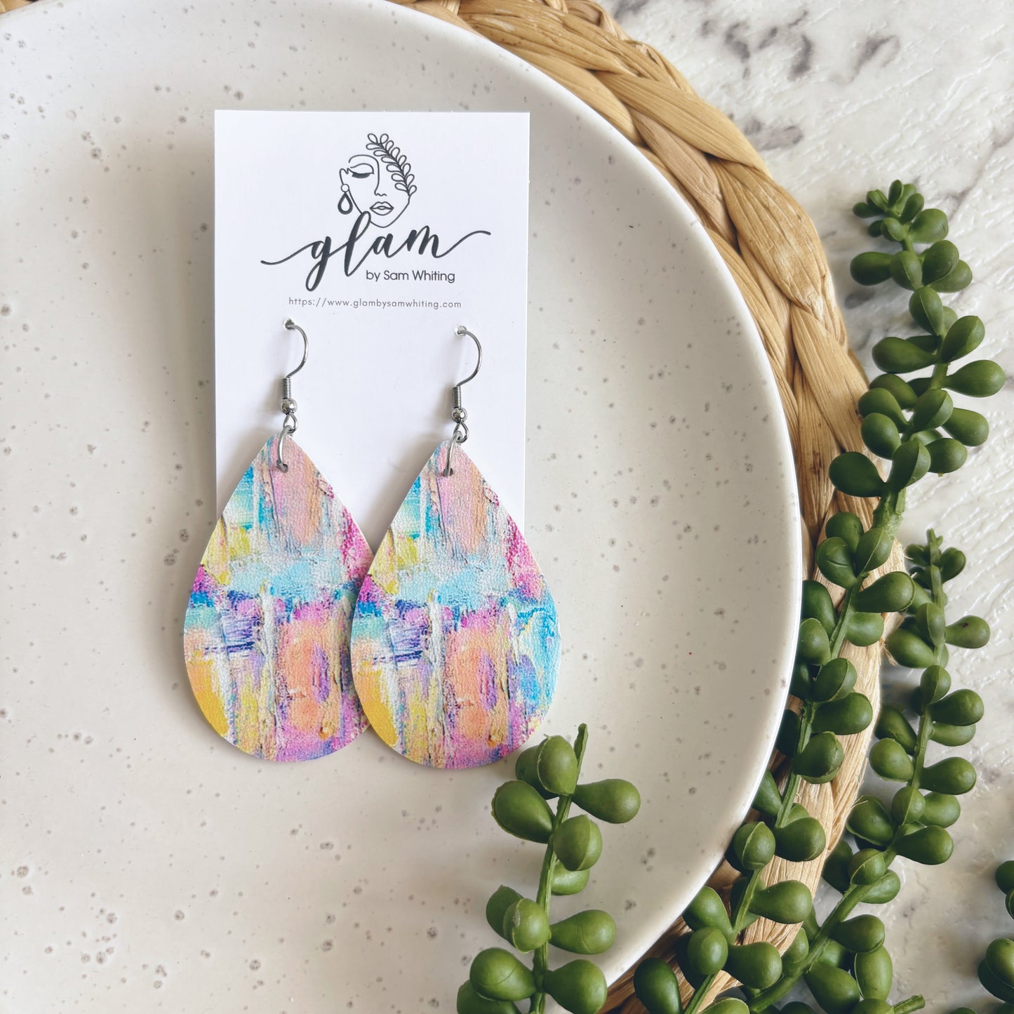 Fairy Floss Teardrops // Leather Earrings