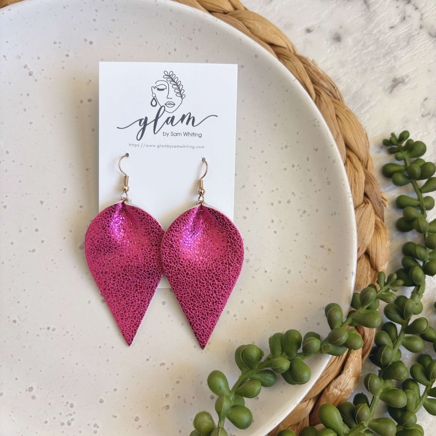 Metallic Rose Petals // Leather Earrings