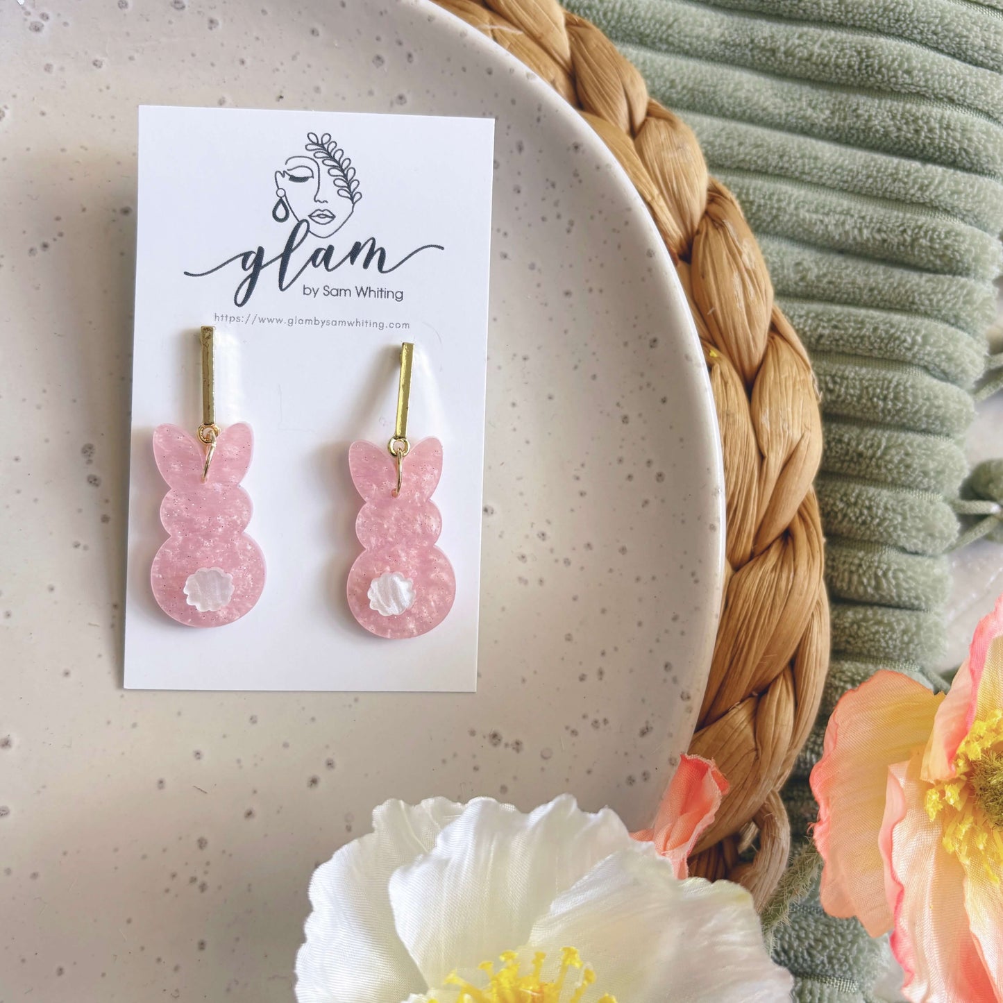 Pink Bunny Bar Studs // Acrylic Earrings