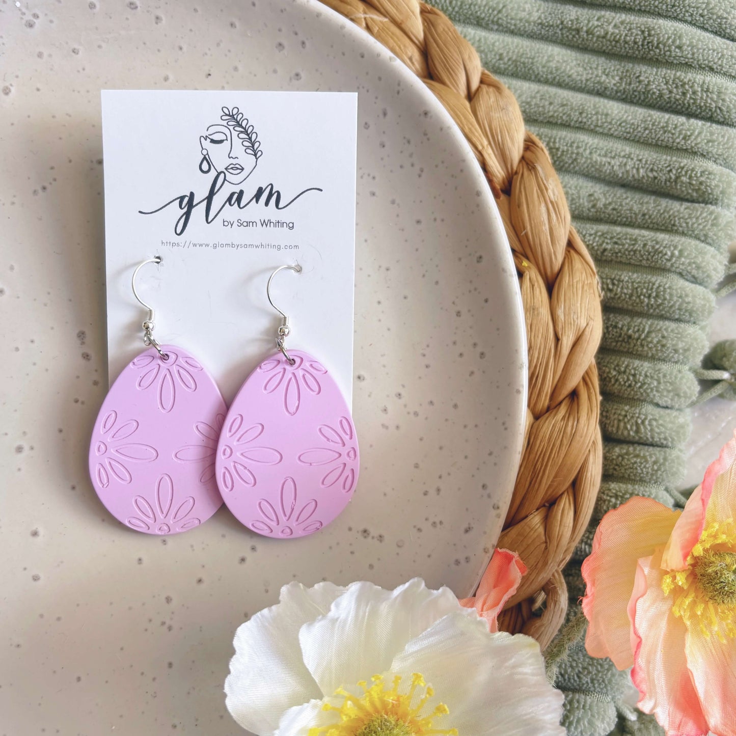 Purple Embossed Easter Eggs //  Clay Earrings