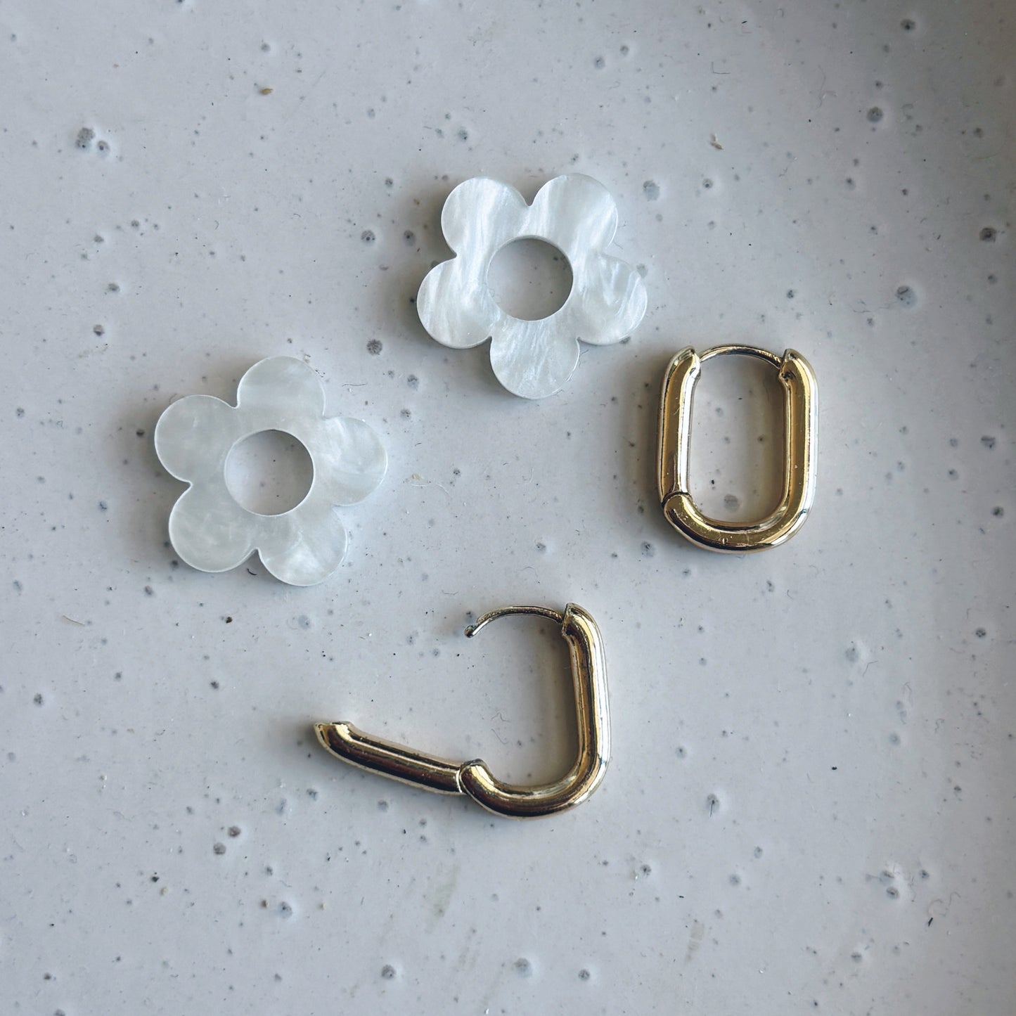 White Flower Huggies // Charm Earrings
