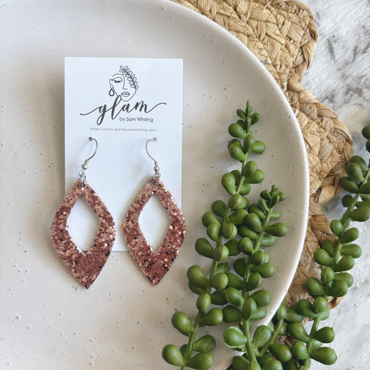 light pink daimond cut out sparkly leather earrings