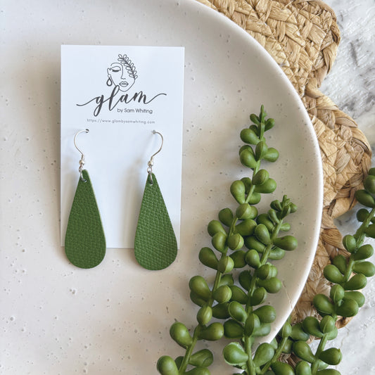 green mini droplet leather earrings