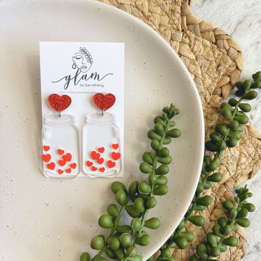 love jar acrylic stud earrings valentines day