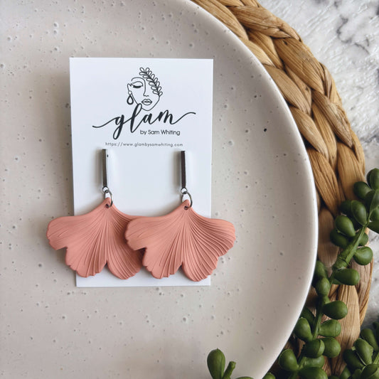 Peach Gingko Dangles // Clay Earrings