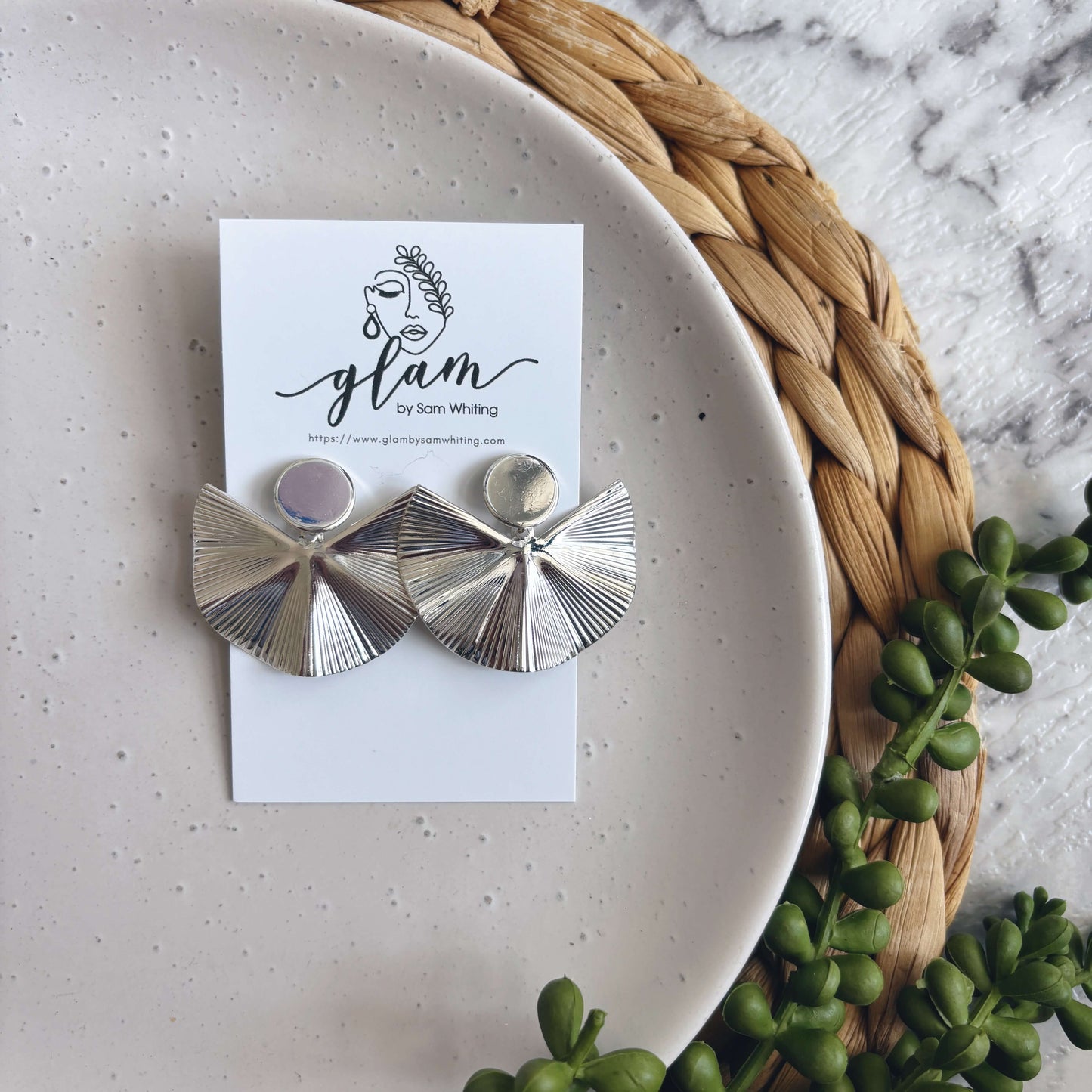 Silver Fan Studs // Metal Earrings