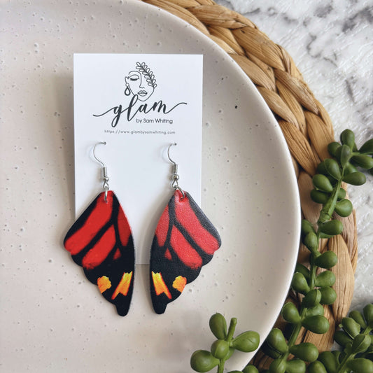 Red Butterfly Wings // Leather Earrings