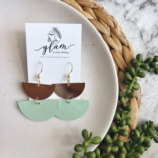 Mint and Gold Dangles // Leather Earrings