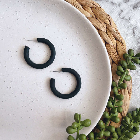 Black Hoops // Clay Earrings