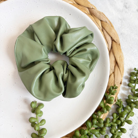 Olive Hair Scrunchie // Faux Leather