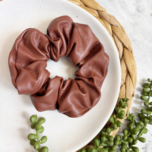 Brown Hair Scrunchie // Faux Leather