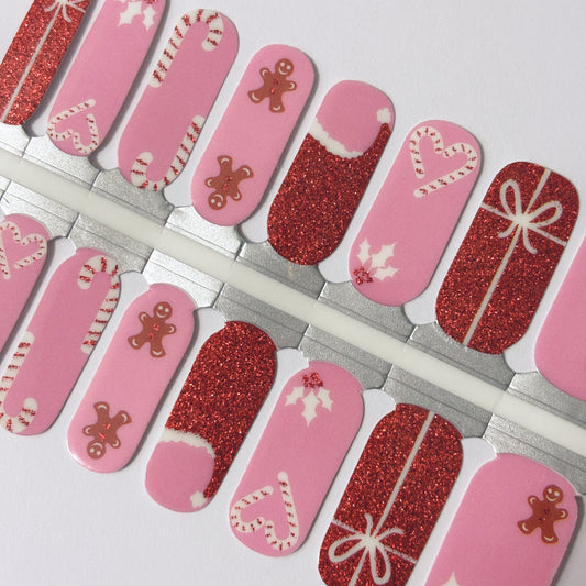 Pink christmas nail polish strips