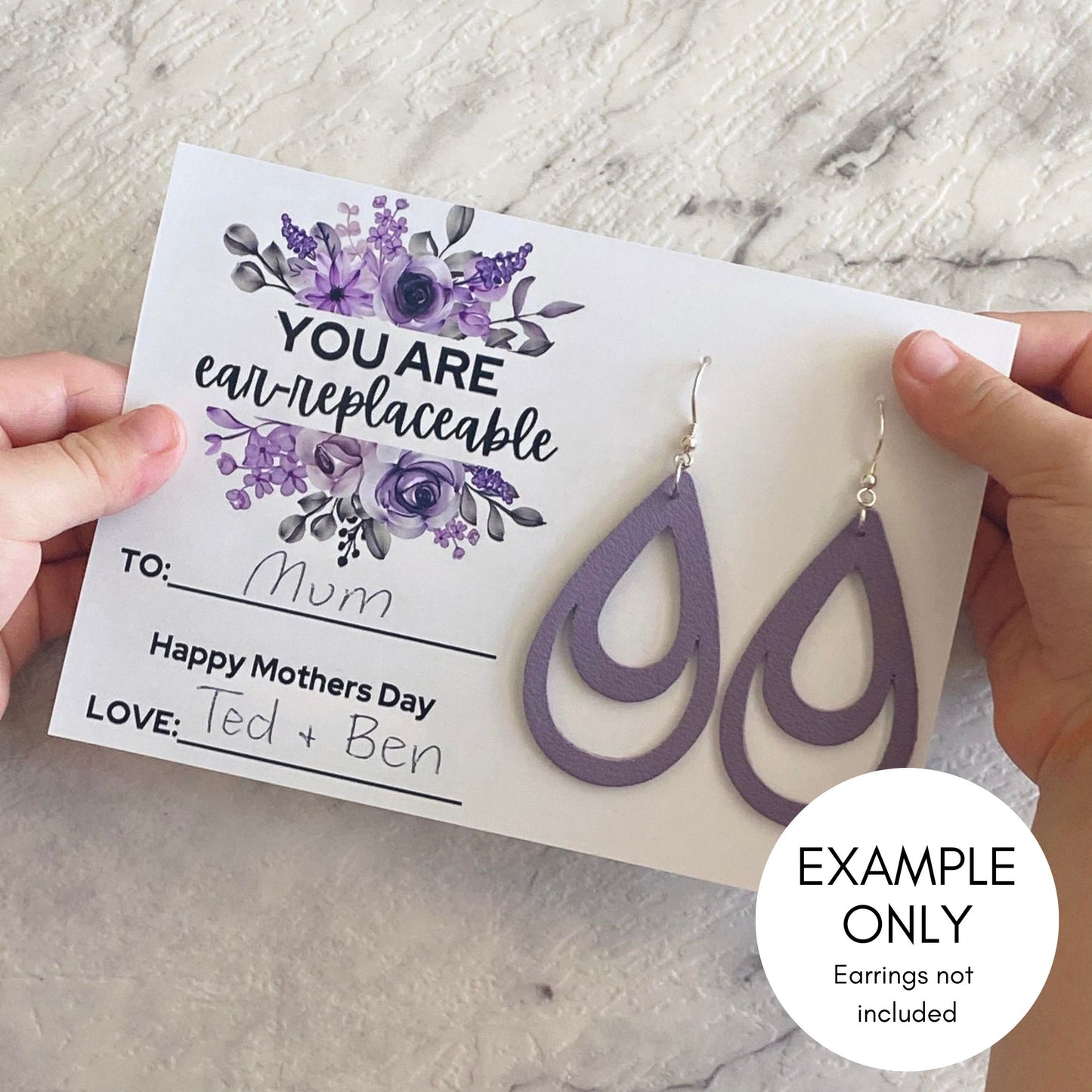 Mothers Day Earring Gift Tag Printable // Digital Download - Purple