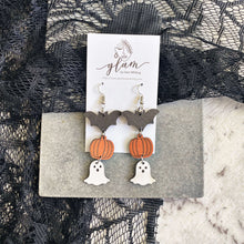 Load image into Gallery viewer, bat pumpkin ghost Halloween Timber Earrings
