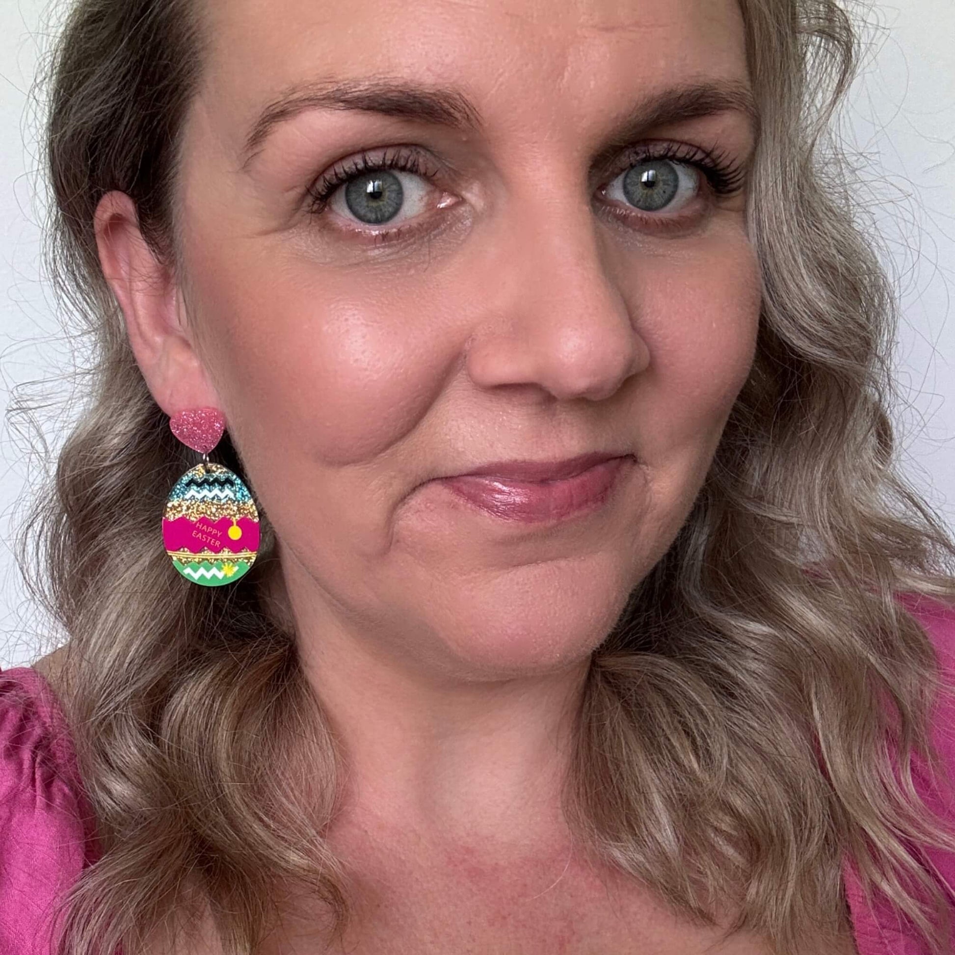 easter egg acrylic stud earrings selfie