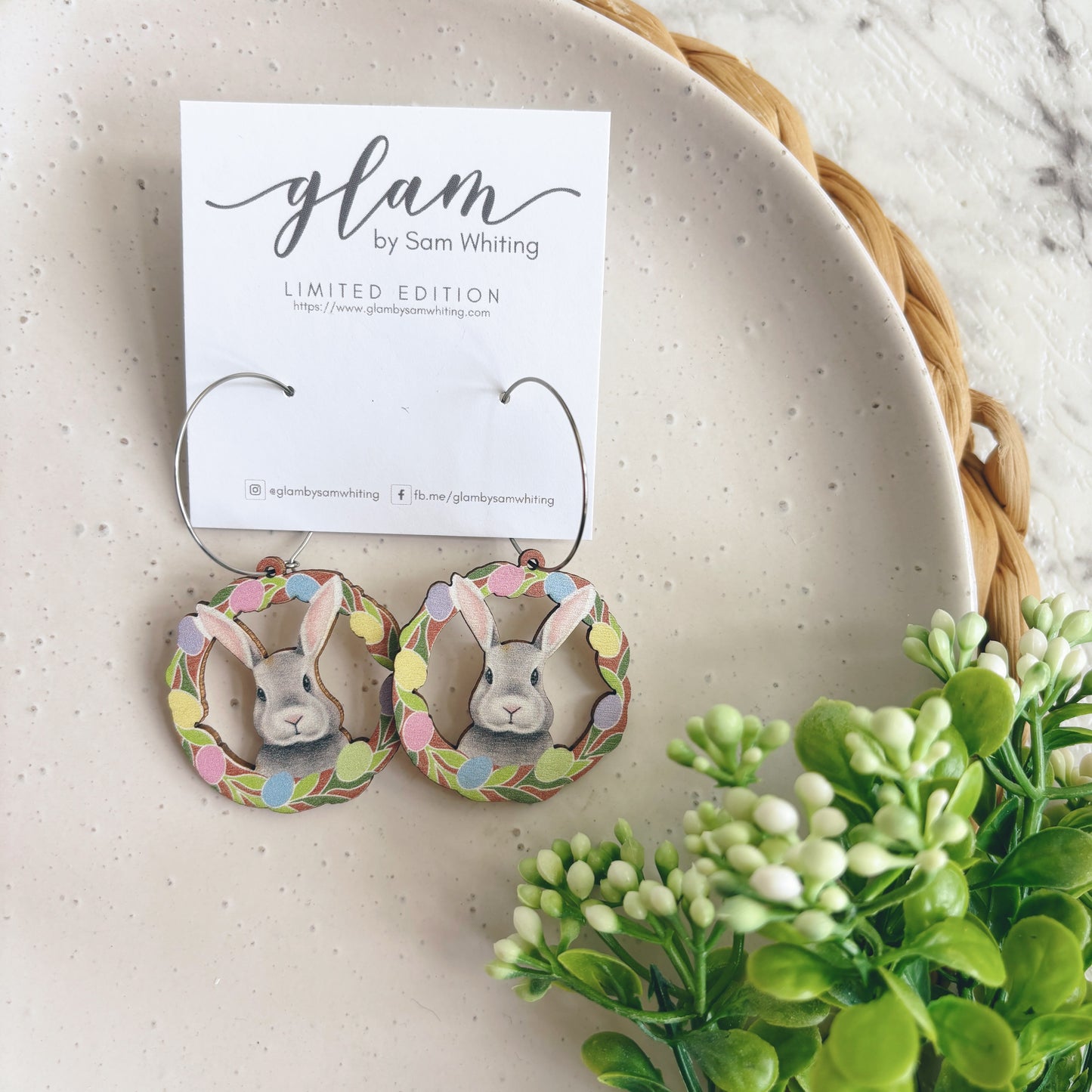 Easter wreath timber earrings 