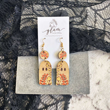 Load image into Gallery viewer, floral ghost Halloween Timber Earrings
