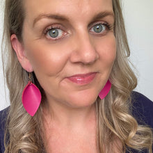 Load image into Gallery viewer, dark fuchsia petal leather earrings
