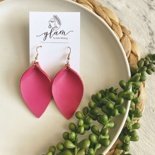 dark fuchsia petal leather earrings