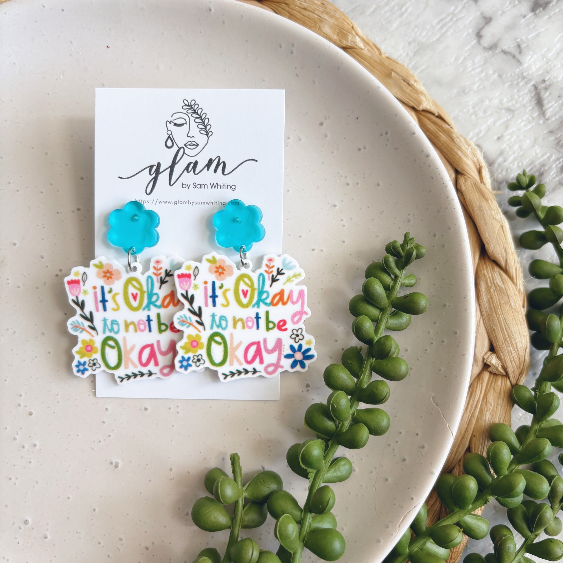 wellbeing stud earrings acrylic dangles