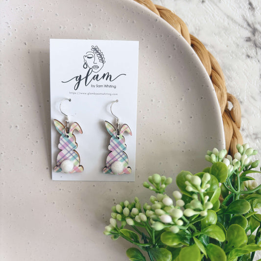 plaid timber easter bunny earrings