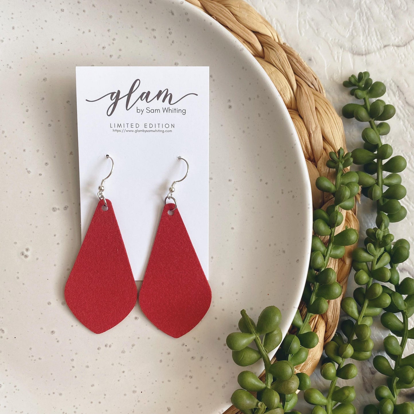 Red Diamond Drops // Suede Earrings