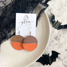 Load image into Gallery viewer, Orange Semi Circle // Leather and Timber Earrings
