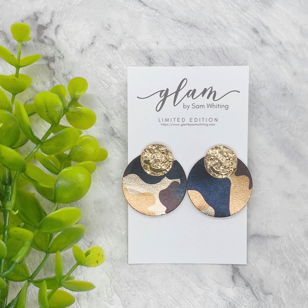 Metallic Circle Studs // Leather Earrings