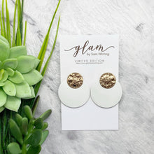 Load image into Gallery viewer, white circle stud leather earrings
