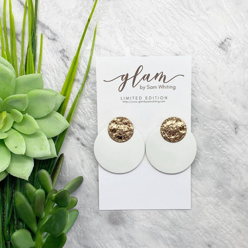 white circle stud leather earrings
