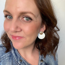 Load image into Gallery viewer, white circle stud leather earrings
