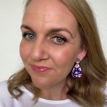 Load image into Gallery viewer, floral mini dangle stud earrings leather and acrylic
