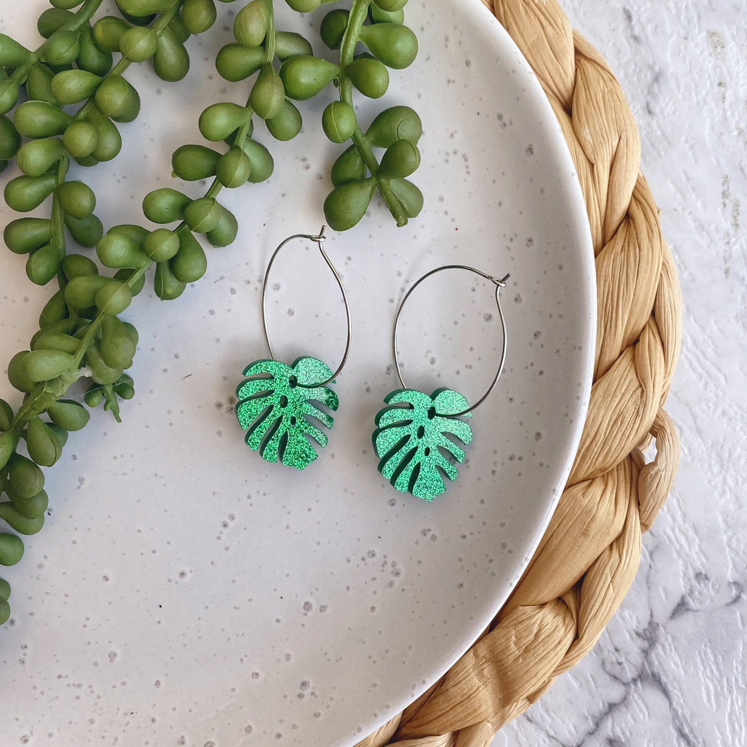 Monstera Hoop // Acrylic Earrings