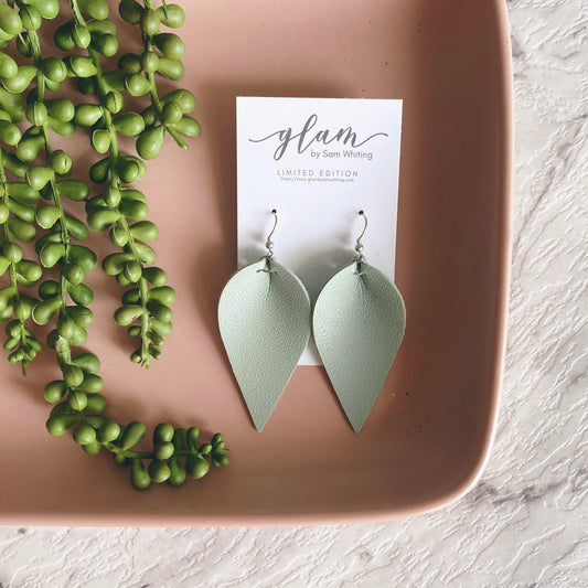 Pistachio Mint Petals // Leather Earrings