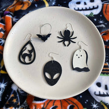 Load image into Gallery viewer, Dark and Spooky halloween earrings on silver hooks and hoops
