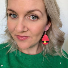 Load image into Gallery viewer, Christmas Character Mini leather earrings.  Rudolph, Snowman, Santa and Elf on silver coloured hooks. 

