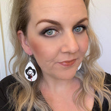Load image into Gallery viewer, Leather halloween earrings inspired by iconic Horror movies on silver hooks and hoops freddy krueger 
