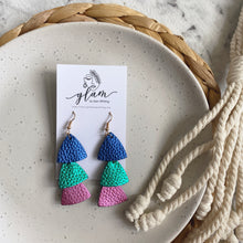 Load image into Gallery viewer, Metallic Triple Triangles // Leather Earrings

