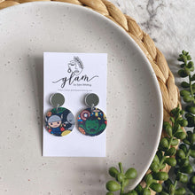 Load image into Gallery viewer, small  superhero stud leather earrings
