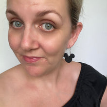 Load image into Gallery viewer, mickey mouse leather earrings on hoops
